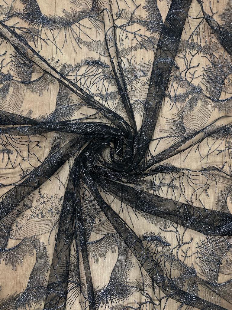Tulle Brodé Lurex 60%VI 20%PA 15%PL MET 5%PL
